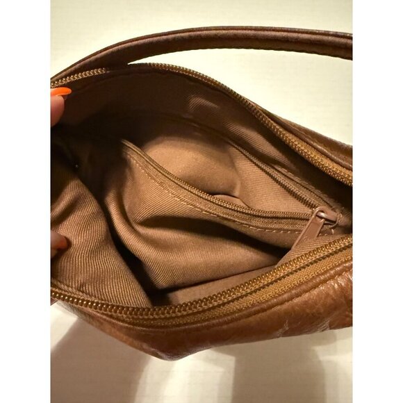 Fossil Tan Genuine Leather Shoulder Hobo Handbag Purse 6X8 Exterior Wear - Picture 13 of 16